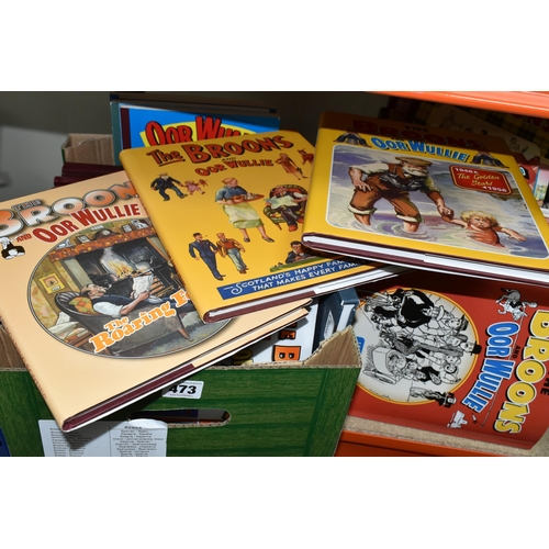 473 - TWO BOXES OF THE BROONS AND OOR WULLIE ANNUALS,  comprising twenty Oor Wullie published 1966 (cover ... 