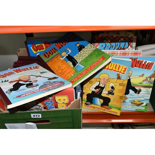 473 - TWO BOXES OF THE BROONS AND OOR WULLIE ANNUALS,  comprising twenty Oor Wullie published 1966 (cover ... 