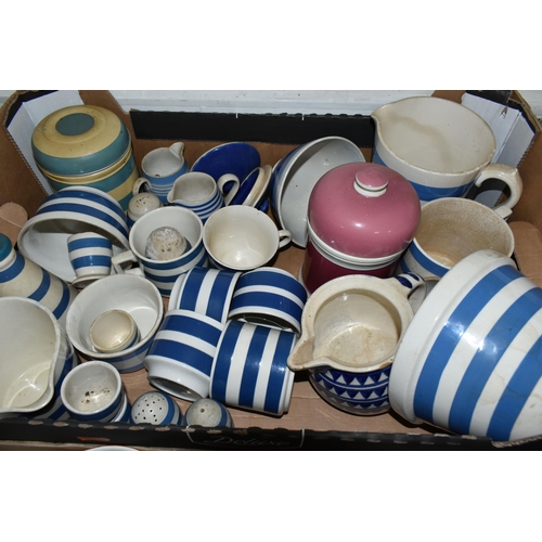 474 - FIVE BOXES OF VINTAGE CERAMIC KITCHEN WARES, to include a Mason's cheese dish, a Hornsea cannister m... 