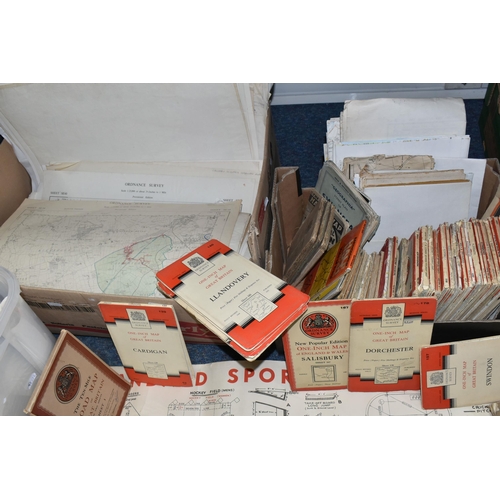 475 - TWO BOXES OF MAPS AND RAILWAY INTEREST EPHEMERA, a quantity of mainly UK Ordnance Survey maps in fol... 