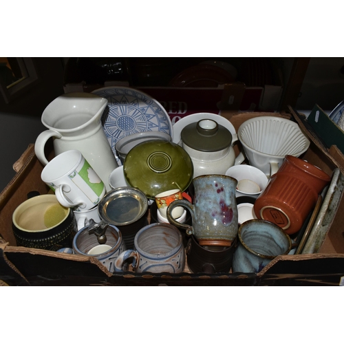 507 - SIX BOXES OF ASSORTED CERAMICS ETC, to include dinner wares, studio pottery and ornaments etc,  to i... 