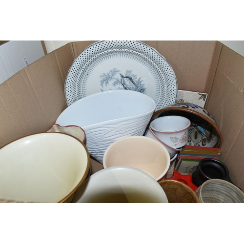 507 - SIX BOXES OF ASSORTED CERAMICS ETC, to include dinner wares, studio pottery and ornaments etc,  to i... 