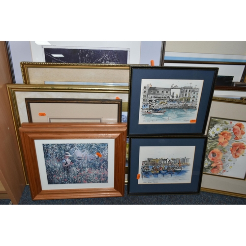 361 - A SMALL QUANTITY OF PAINTINGS AND PRINTS ETC, to include two watercolours depicting wild poppies and... 