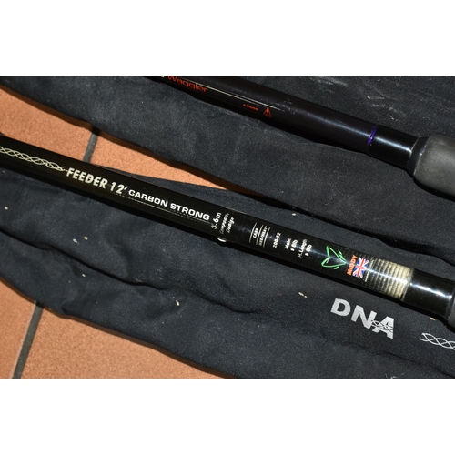 520 - FISHING RODS, comprising a DNA feeder 12 foot, carbon strong 3.6m carp med/heavy with one tip, toget... 