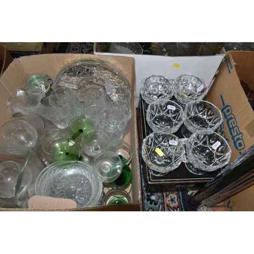 531 - FIVE BOXES AND LOOSE GLASS WARES, to include a boxed set of six RCR Royal Crystal Rock crystal foote... 