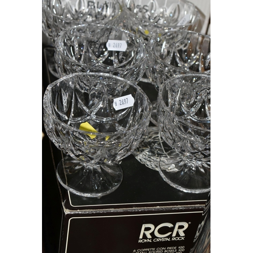 531 - FIVE BOXES AND LOOSE GLASS WARES, to include a boxed set of six RCR Royal Crystal Rock crystal foote... 