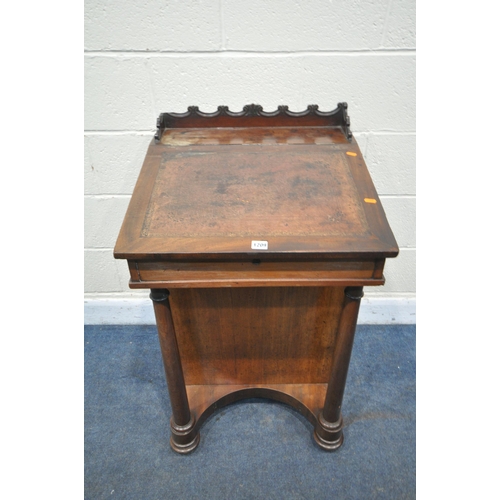 1191 - A REGENCY MAHOGANY DAVENPORT, the sloped top with a leather writing surface, enclosing a fitted inte... 