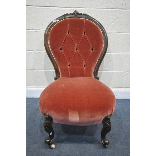 1195 - A VICTORIAN SPOONBACK CHAIR, with pink upholstery