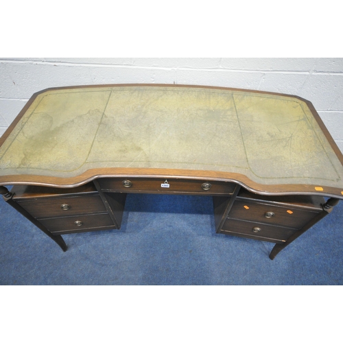 1201 - A MODERN REPRODUCTION KNEE HOLE DESK, with a green leather writing surface and five drawers, width 1... 