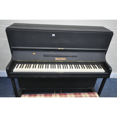 1220 - A EBONISED PAINTED CRANE AND SONS UPRIGHT PIANO width 134cm x depth 54cm x height 115cm  and a stora... 