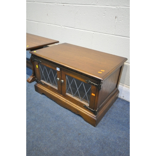 1226 - AN OLD CHARM LEAD GLAZED TWO TV CABINET, width 77cm x depth 49cm x height 45cm, a Jaycee oak coffee ... 