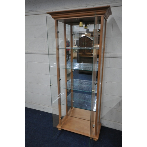 1231 - A MODERN BEECH TWO DOOR DISPLAY CABINET, fitted with a single light, width 64cm x depth 32cm x heigh... 