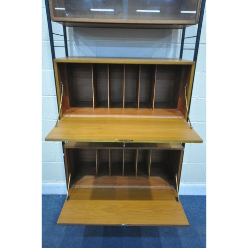 1232 - A MID CENTURY LADDERAX MODULAR ROOM DIVIDING SHELVING SYSTEM, comprising two metal laddered uprights... 