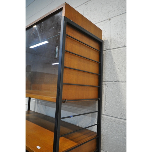 1232 - A MID CENTURY LADDERAX MODULAR ROOM DIVIDING SHELVING SYSTEM, comprising two metal laddered uprights... 