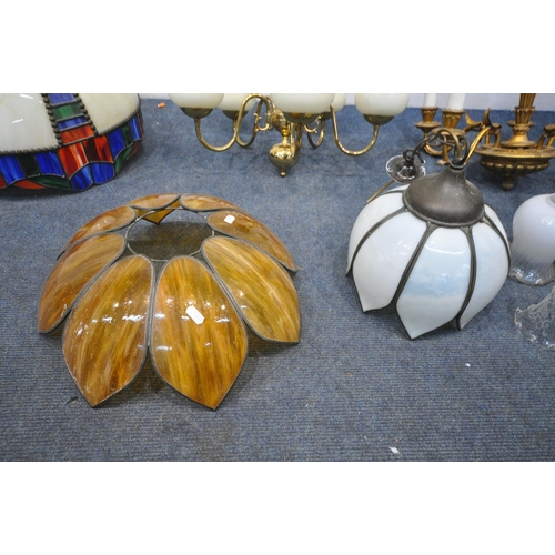 1237 - A SELECTION OF LIGHTING, to include a tiffany style domed ceiling light, an art deco orange glass ce... 