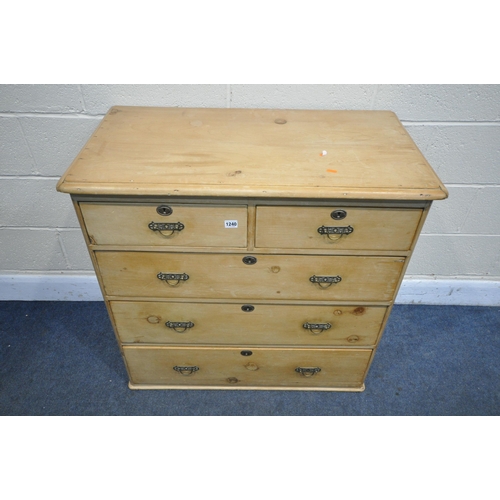 1240 - A VICTORIAN ASH CHEST OF TWO SHORT OVER THREE LONG DRAWERS, width 91cm x depth 47cm x height 88cm (c... 