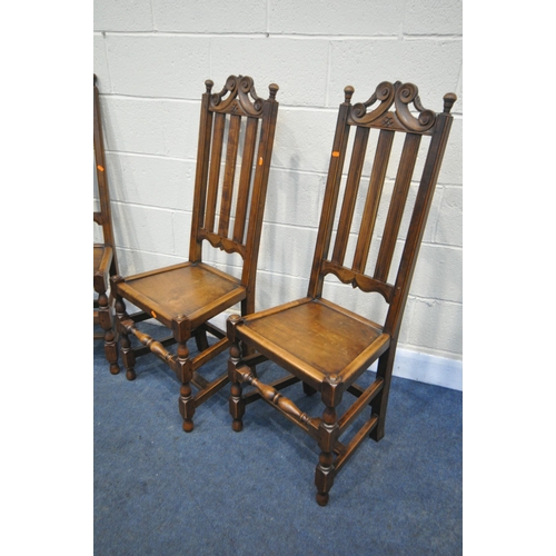 1243 - A SET OF FOUR 19TH CENTURY FRUIT WOOD HIGH BACK CHAIRS, (condition:- mark and fluid stains to seat) ... 