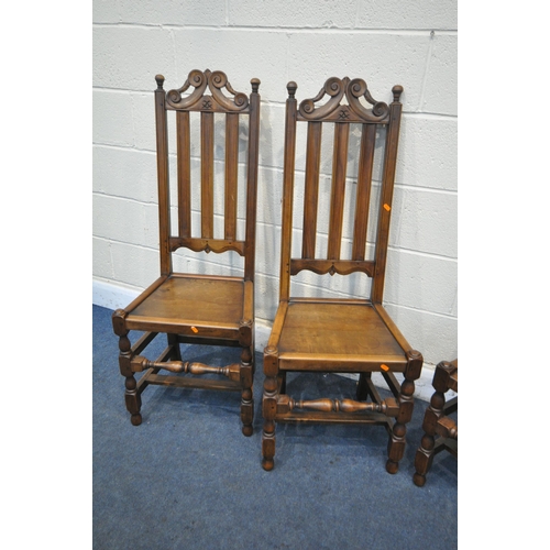 1243 - A SET OF FOUR 19TH CENTURY FRUIT WOOD HIGH BACK CHAIRS, (condition:- mark and fluid stains to seat) ... 