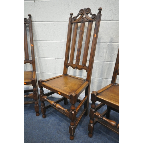 1243 - A SET OF FOUR 19TH CENTURY FRUIT WOOD HIGH BACK CHAIRS, (condition:- mark and fluid stains to seat) ... 