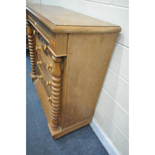 1248 - A VICTORIAN STYLE SCOTTISH CHEST OF SIX DRAWERS, the top drawer with a wavy effect front , flanked b... 