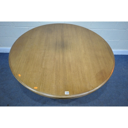 1249 - A VICTORIAN FLAME MAHOGANY CIRCULAR BREAKFAST TABLE, with a tilting top on circular pedestal base an... 