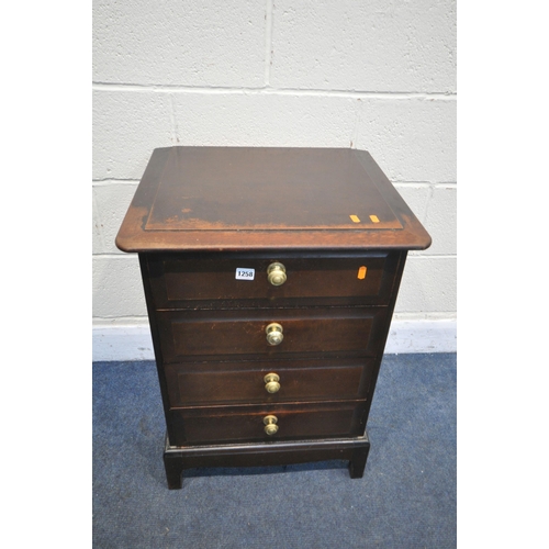 1258 - A STAG MINSTREL BEDSIDE CHEST OF FOUR DRAWERS width 53cm x depth 47cm x height 73cm (condition:- wor... 