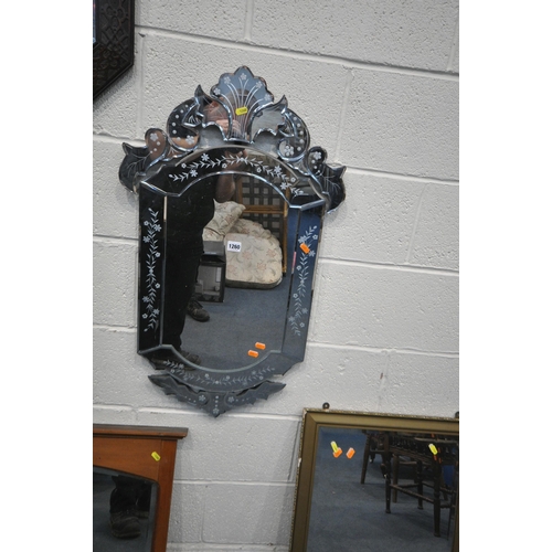 1260 - A SELECTION OF MIRRORS, to include a modern Venetian wall mirror 51cm x 86cm, an oak blind fretwork ... 