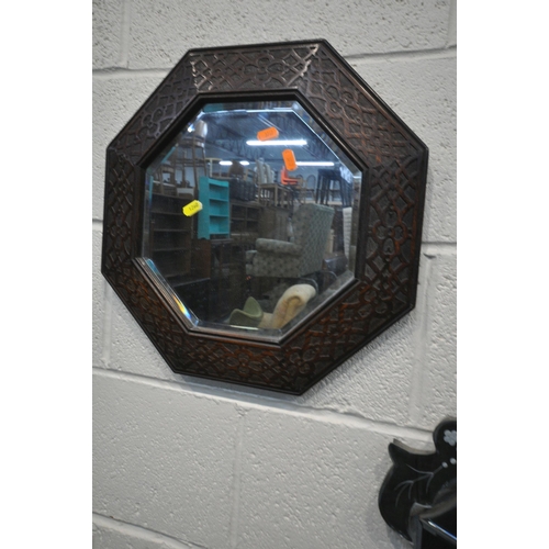 1260 - A SELECTION OF MIRRORS, to include a modern Venetian wall mirror 51cm x 86cm, an oak blind fretwork ... 