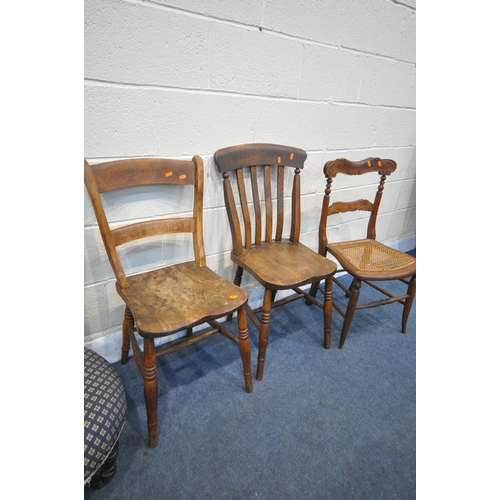 1264 - A SELECTION OF CHAIRS, to include a Edwardian walnut corner chair, an Edwardian circular nursing cha... 