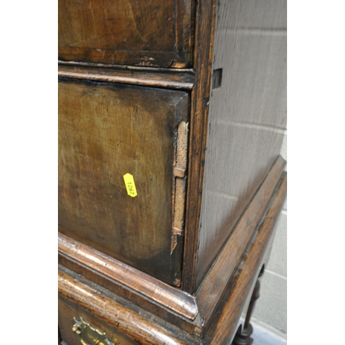 1267 - A PART QUEEN ANNE WALNUT CHEST ON STAND, the top section with two short over three long drawers, wit... 