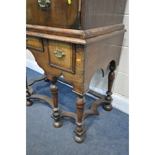 1267 - A PART QUEEN ANNE WALNUT CHEST ON STAND, the top section with two short over three long drawers, wit... 