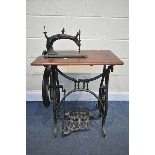 1269 - A LATE 19TH/EARLY 20TH CENTURY HURTU FRENCH CAST IRON TREADLE SEWING MACHINE, width 69cm x depth 44c... 