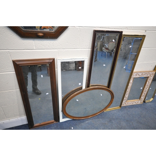 1270 - A SELECTION OF MIRRORS, to include an oak 1940's wall mirror, an oak oval mirror and four oblong mir... 