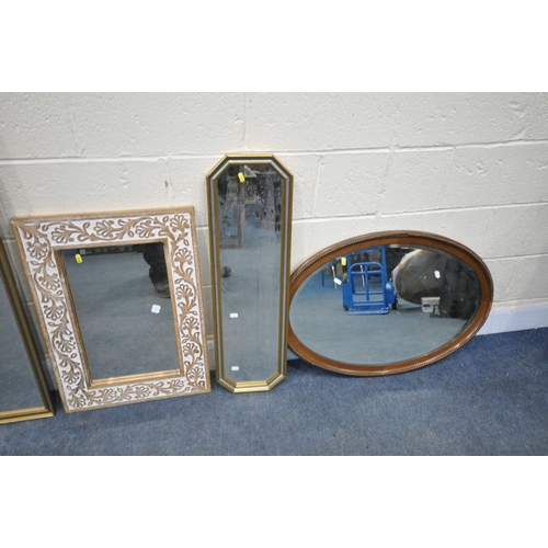 1270 - A SELECTION OF MIRRORS, to include an oak 1940's wall mirror, an oak oval mirror and four oblong mir... 