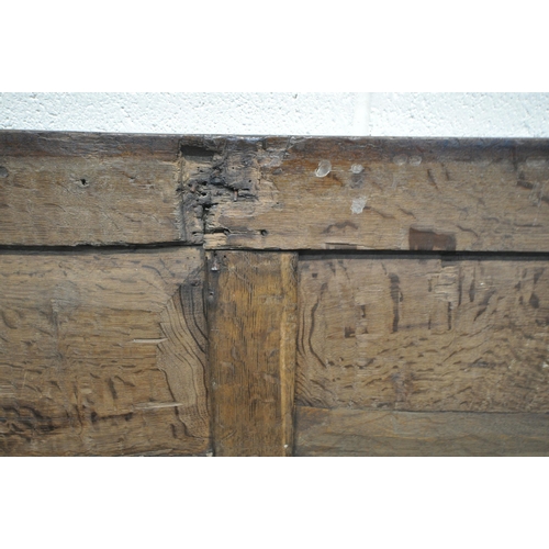 1273 - A GEORGIAN OAK PANELLED COFFER, width 97cm x depth 45cm x height 57cm (condition:- historical wear a... 