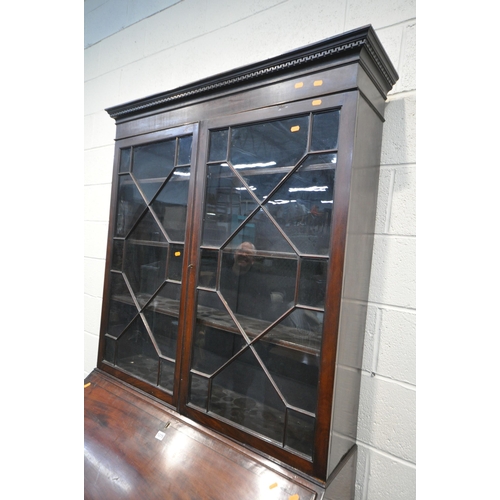 1275 - A GEORGIAN MAHOGANY BUREAU BOOKCASE, the double astragal glazed doors, enclosing three adjustable sh... 