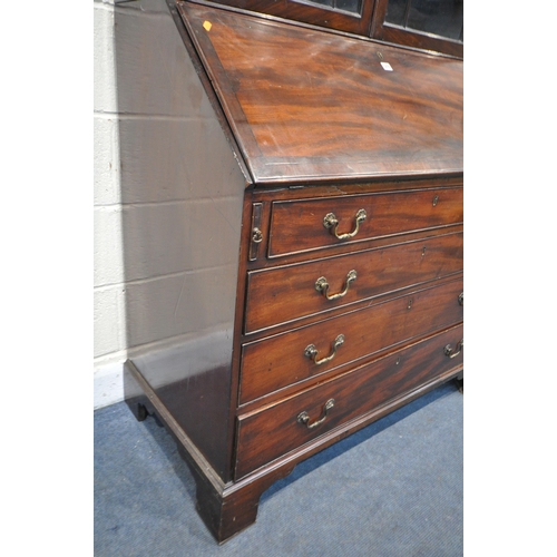 1275 - A GEORGIAN MAHOGANY BUREAU BOOKCASE, the double astragal glazed doors, enclosing three adjustable sh... 