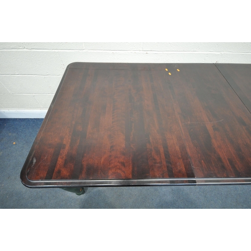 1282 - A VARNISHED AND PAINTED EXTENDING PINE DINING TABLE, one additional leaf, length 200cm extended x cl... 