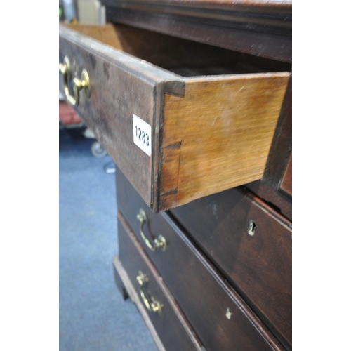 1283 - A GEORGIAN MAHOGANY CHEST OF TWO SHORT OVER THREE LONG DRAWERS, on bracket feet, width 97cm x depth ... 