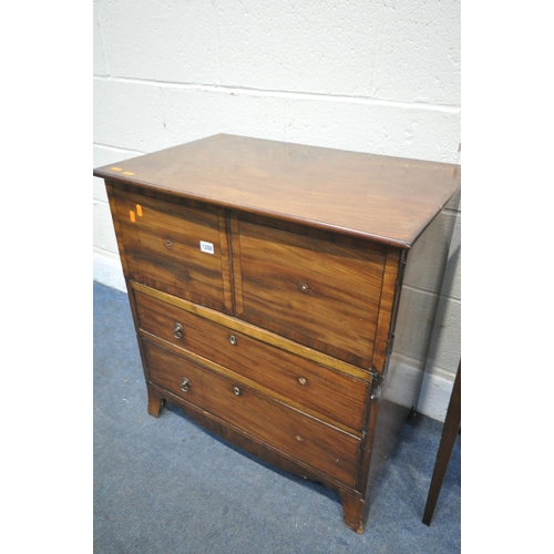 1288 - A GEORGIAN WALNUT TWO DOOR CABINET OVER TWO DOORS, on bracket feet, width 70cm x depth 40cm x height... 