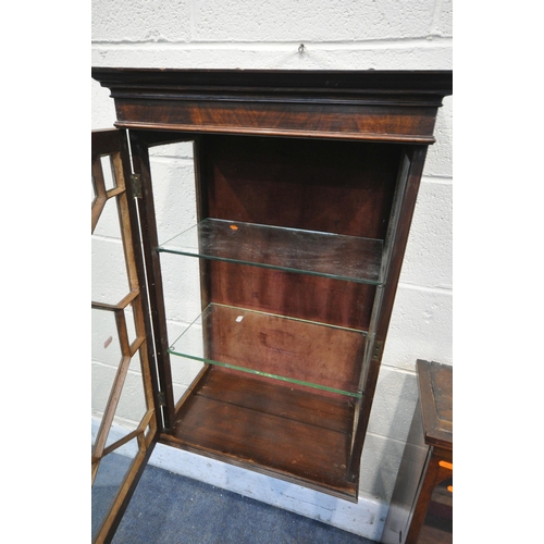 1292 - A 19TH CENTURY MAHOGANY HANGING DISPLAY CABINET, missing base, width 50cm x depth 28cm x height 76cm... 