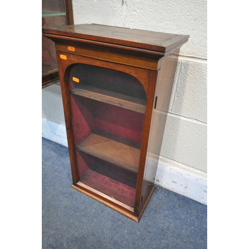 1292 - A 19TH CENTURY MAHOGANY HANGING DISPLAY CABINET, missing base, width 50cm x depth 28cm x height 76cm... 