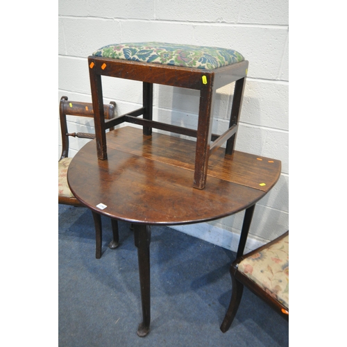 1298 - A GEORGIAN MAHOGANY GATE LEG TABLE, along with two Regency rope back chairs and a Georgian mahogany ... 