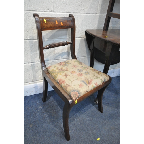 1298 - A GEORGIAN MAHOGANY GATE LEG TABLE, along with two Regency rope back chairs and a Georgian mahogany ... 