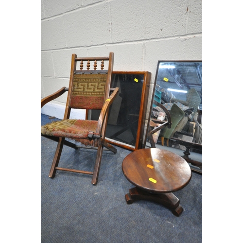 1299 - A LATE VICTORIAN NURSING CHAIR WITH FLORAL UPHOLSTERY, height 68cm, along with a miniature mahogany ... 