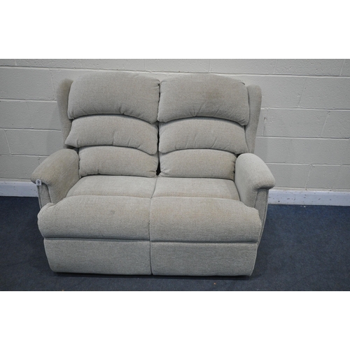 1307 - A BEIGE HSL TWO SEATER SOFA, length 136cm (condition:- couple of small marks)