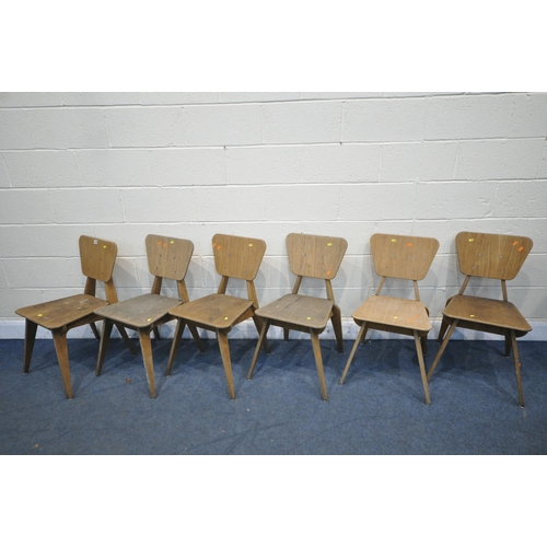 1308 - A SET OF SIX MID TO LATE 20TH CENTURY OAK AND PLYWOOD CHAIRS, of a Scandinavian style (condition:- w... 