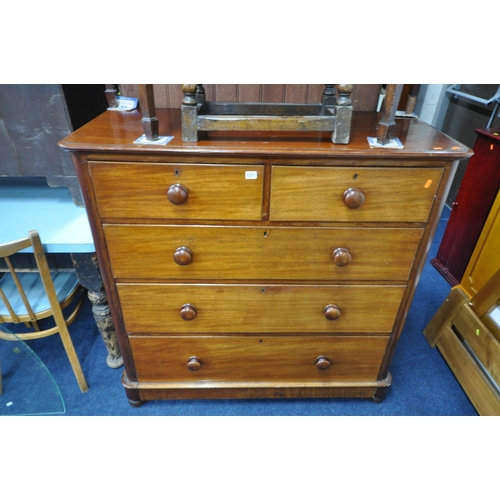 1311 - A VICTORIAN MAHOGANY CHEST OF TWO SHORT OVER THREE LONG GRADUATED DRAWERS, width 120cm x depth 53cm ... 