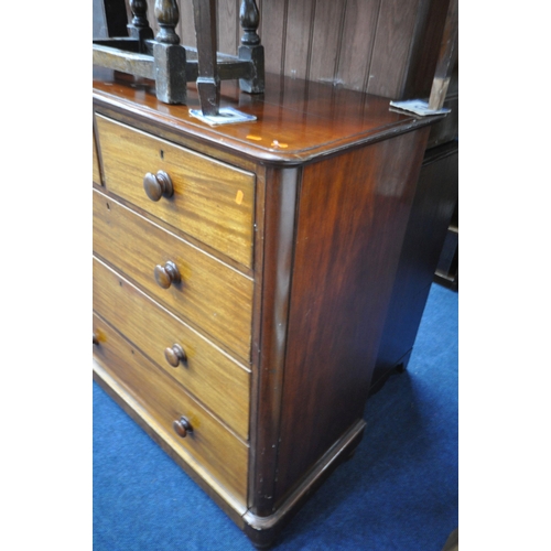 1311 - A VICTORIAN MAHOGANY CHEST OF TWO SHORT OVER THREE LONG GRADUATED DRAWERS, width 120cm x depth 53cm ... 