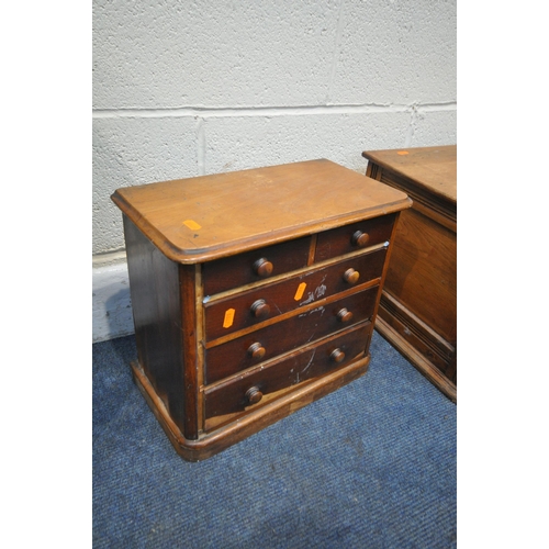 1315 - A VICTORIAN WALNUT AND MAHOGANY MINATURE CHEST OF TWO OVER THREE DRAWERS, width 38cm x depth 20cm x ... 